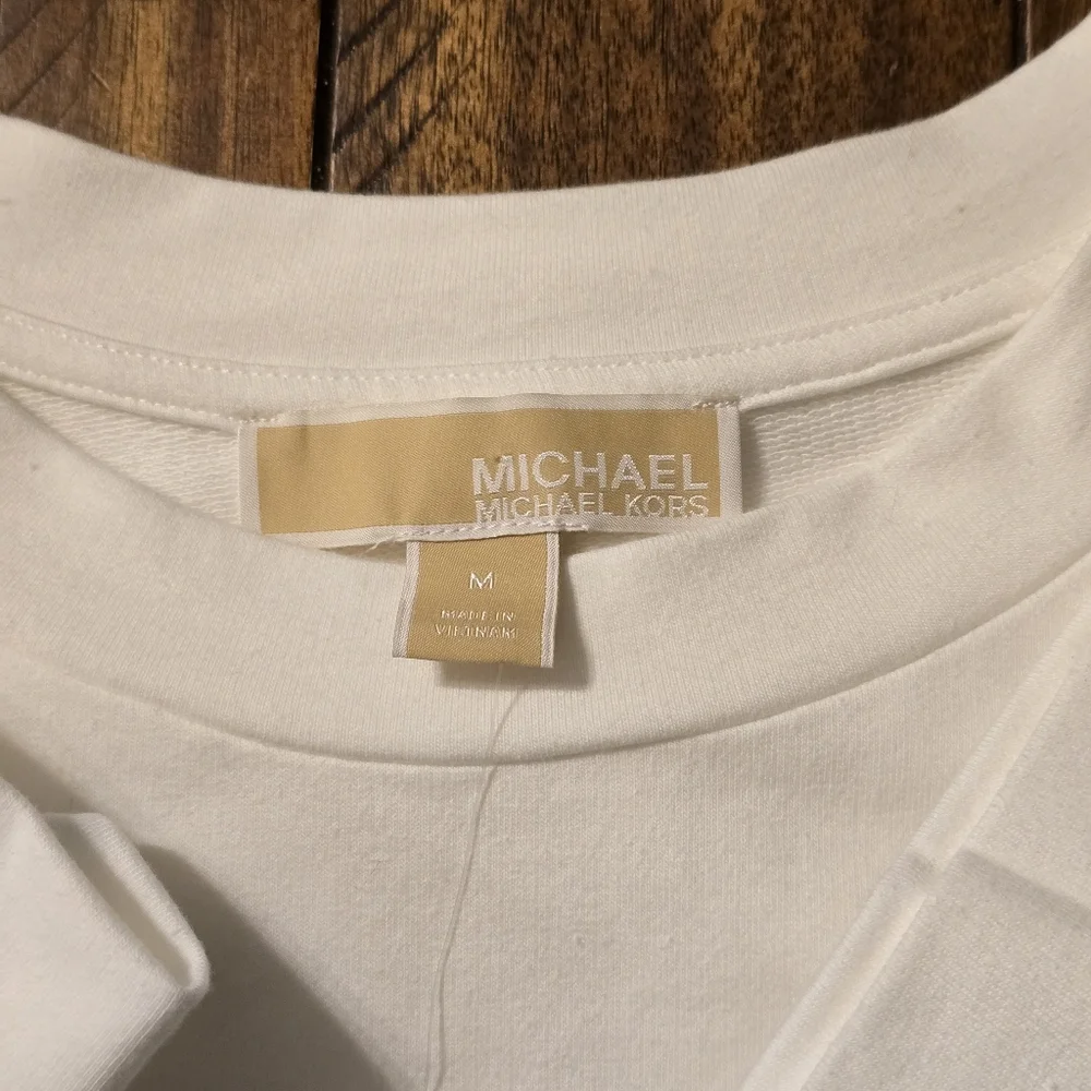 Michael Kors NWT Silver Foil Logo Crewneck Sweatshirt White Size M